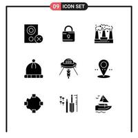 User Interface Pack of 9 Basic Solid Glyphs of space wear security knitted smoke Editable Vector Design Elements