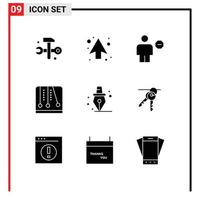Universal Icon Symbols Group of 9 Modern Solid Glyphs of education mechanics avatar game sign Editable Vector Design Elements