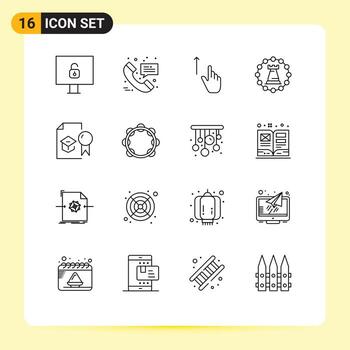 16 User Interface Outline Pack of modern Signs and Symbols of certificate rook finger tower castle Editable Vector Design Elements