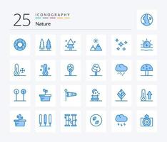 paquete de iconos de color azul de la naturaleza 25 que incluye estrellas nocturnas. naturaleza. naturaleza. pico. montaña vector