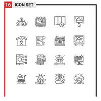 Outline Pack of 16 Universal Symbols of house paint screen construction map Editable Vector Design Elements