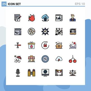 conjunto de pictogramas de 25 colores planos de línea llena simple de elementos de diseño de vector editable de mapa de guía de nube de libro de jefe