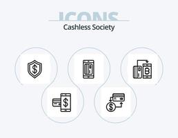 Cashless Society Line Icon Pack 5 Icon Design. machine. cashless. scan. worldwide. money vector