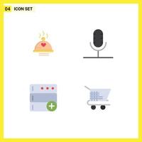 Universal Icon Symbols Group of 4 Modern Flat Icons of dinner record love broadcast database Editable Vector Design Elements