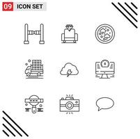 Editable Vector Line Pack of 9 Simple Outlines of spring cloud network power farming Editable Vector Design Elements