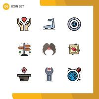 Filledline Flat Color Pack of 9 Universal Symbols of male hipster coin moustache navigation Editable Vector Design Elements