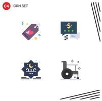 Modern Set of 4 Flat Icons Pictograph of heart typography tag dollar disease Editable Vector Design Elements