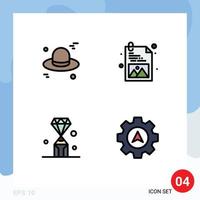 User Interface Pack of 4 Basic Filledline Flat Colors of hat pen development gems navigation Editable Vector Design Elements