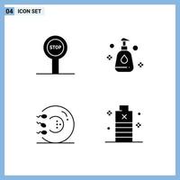 Set of 4 Commercial Solid Glyphs pack for board health cleaning sperm battery Editable Vector Design Elements