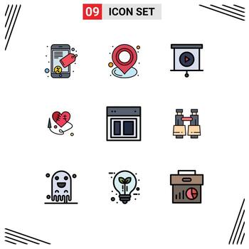 Stock Vector Icon Pack of 9 Line Signs and Symbols for web layout analytics design broken heart Editable Vector Design Elements