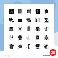 Universal Icon Symbols Group of 25 Modern Solid Glyphs of warranty fragile globe insurance book Editable Vector Design Elements