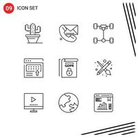 Universal Icon Symbols Group of 9 Modern Outlines of gdpr marketing auto banner advertising Editable Vector Design Elements