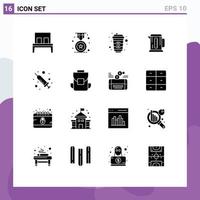 Modern Set of 16 Solid Glyphs and symbols such as medical injection coffee hotel coffee Editable Vector Design Elements