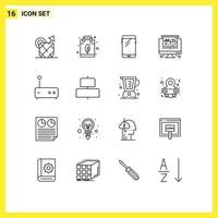 Universal Icon Symbols Group of 16 Modern Outlines of modem pie phone projector samsung Editable Vector Design Elements