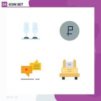 Set of 4 Commercial Flat Icons pack for celebration chat toasting currency marketing Editable Vector Design Elements