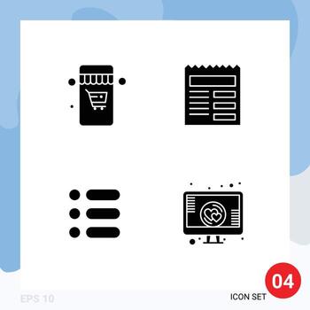 Pictogram Set of 4 Simple Solid Glyphs of online text document ui love Editable Vector Design Elements