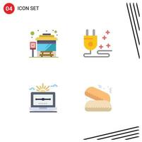 Modern Set of 4 Flat Icons and symbols such as bus computer plug drawing fast food Editable Vector Design Elements