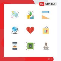 Pictogram Set of 9 Simple Flat Colors of gift love sort heart science Editable Vector Design Elements