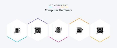 Computer Hardware 25 Glyph icon pack including stock. computer. sound. cable. disk vector