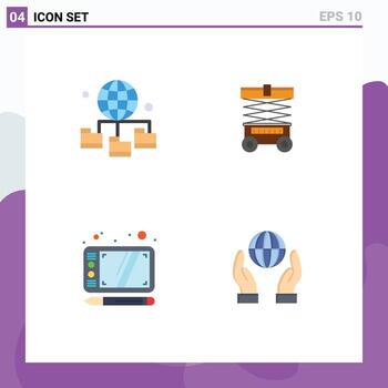 Universal Icon Symbols Group of 4 Modern Flat Icons of globe draw folder warehouse biosphere Editable Vector Design Elements