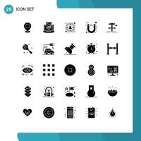 Mobile Interface Solid Glyph Set of 25 Pictograms of magnet customer analytics business computer Editable Vector Design Elements