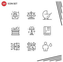 Outline Pack of 9 Universal Symbols of lights elements buggy sound timbrel Editable Vector Design Elements