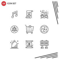 Mobile Interface Outline Set of 9 Pictograms of shopping cart checkout invite design scale Editable Vector Design Elements