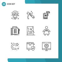 Mobile Interface Outline Set of 9 Pictograms of plan business law legal gavel Editable Vector Design Elements