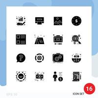 Modern Set of 16 Solid Glyphs and symbols such as list checkbox picture yen finance Editable Vector Design Elements