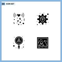 4 Creative Icons Modern Signs and Symbols of heart search signal solution job Editable Vector Design Elements