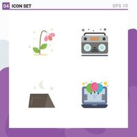 Group of 4 Modern Flat Icons Set for flora camping nature music tent Editable Vector Design Elements