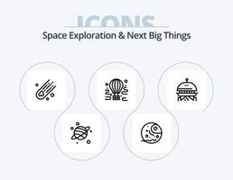 exploración espacial y próximas grandes cosas línea icono paquete 5 diseño de iconos. espacio. vuelo. módulo. cometa. espacio vector