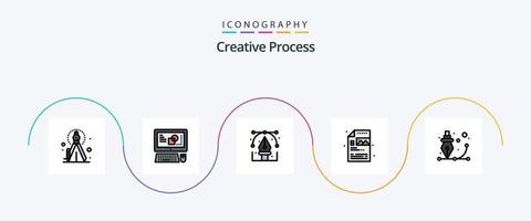 Creative Process Line Filled Flat 5 Icon Pack Including design. image. design. file. creative vector