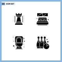 4 Thematic Vector Solid Glyphs and Editable Symbols of entertainment commode sports room toilet Editable Vector Design Elements