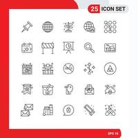 Mobile Interface Line Set of 25 Pictograms of calender security world password code Editable Vector Design Elements