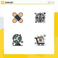 Mobile Interface Filledline Flat Color Set of 4 Pictograms of aid target kit audience world Editable Vector Design Elements