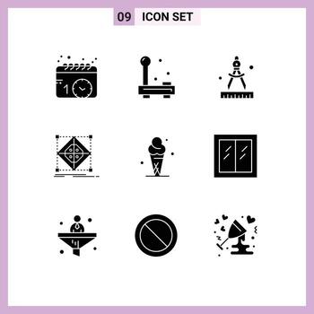 Modern Set of 9 Solid Glyphs and symbols such as ice cream model hardware grid architecture Editable Vector Design Elements