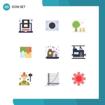 Flat Color Pack of 9 Universal Symbols of solve play bench game baloon Editable Vector Design Elements