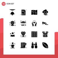 Mobile Interface Solid Glyph Set of 16 Pictograms of location pin map document copy Editable Vector Design Elements