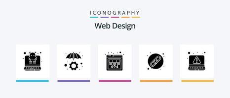 Web Design Glyph 5 Icon Pack Including . error. http. alert. link. Creative Icons Design vector