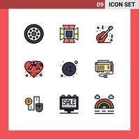 Universal Icon Symbols Group of 9 Modern Filledline Flat Colors of valentine love softbox heart music Editable Vector Design Elements