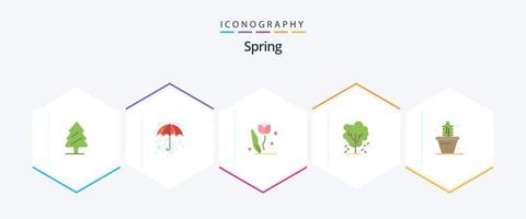 paquete de iconos planos de primavera 25 que incluye cactus. naturaleza. floral. árbol de manzana. árbol vector