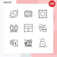 Set of 9 Modern UI Icons Symbols Signs for interior cupboard lsd cabinet people Editable Vector Design Elements