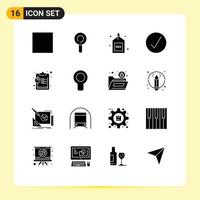 Group of 16 Modern Solid Glyphs Set for chart multimedia media media player success Editable Vector Design Elements