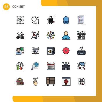 25 líneas rellenas de vectores temáticos, colores planos y símbolos editables del entorno de la lista de verificación, ecología del caso, elementos de diseño de vectores editables