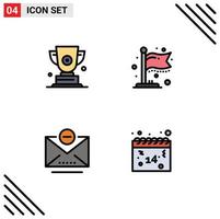 Universal Icon Symbols Group of 4 Modern Filledline Flat Colors of trophy mail prize flag calendar Editable Vector Design Elements