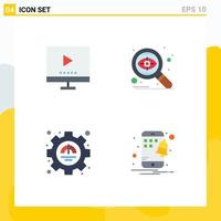 Group of 4 Modern Flat Icons Set for devices efficiency tv seo performance Editable Vector Design Elements