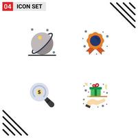 4 concepto de icono plano para sitios web móviles y aplicaciones astronomía comercio electrónico espacio insignia búsqueda elementos de diseño vectorial editables vector