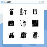 Group of 9 Modern Solid Glyphs Set for news hoax shower fake online Editable Vector Design Elements