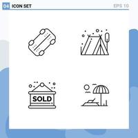 Set of 4 Modern UI Icons Symbols Signs for skate unavailable camping sign sunbed Editable Vector Design Elements